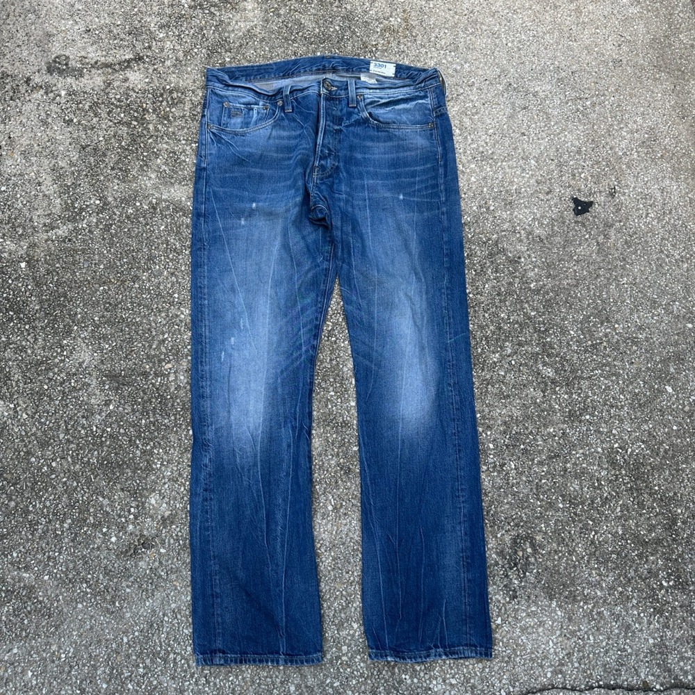 G-Star Raw 3301 Mens Straight Leg Jeans Blue Denim 34x32